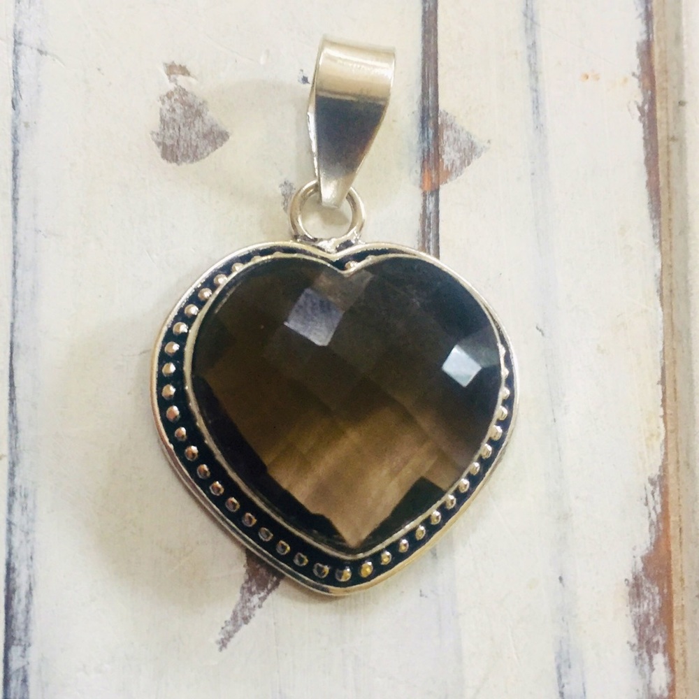 Stamped 925 smokey quartz heart pendant